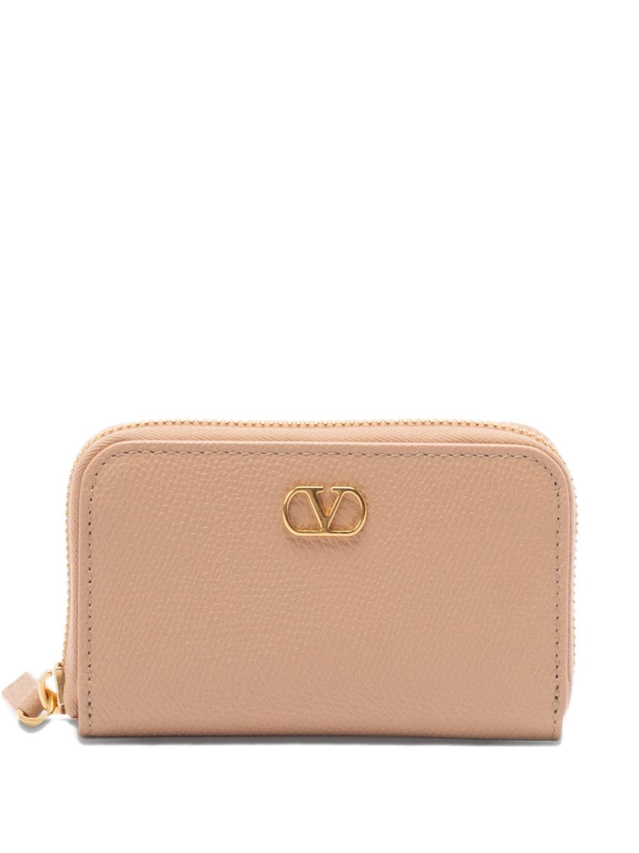 Valentino Garavani VLogo Wallet Pink Calf Leather Compact Mini With Gold Hardware For Women