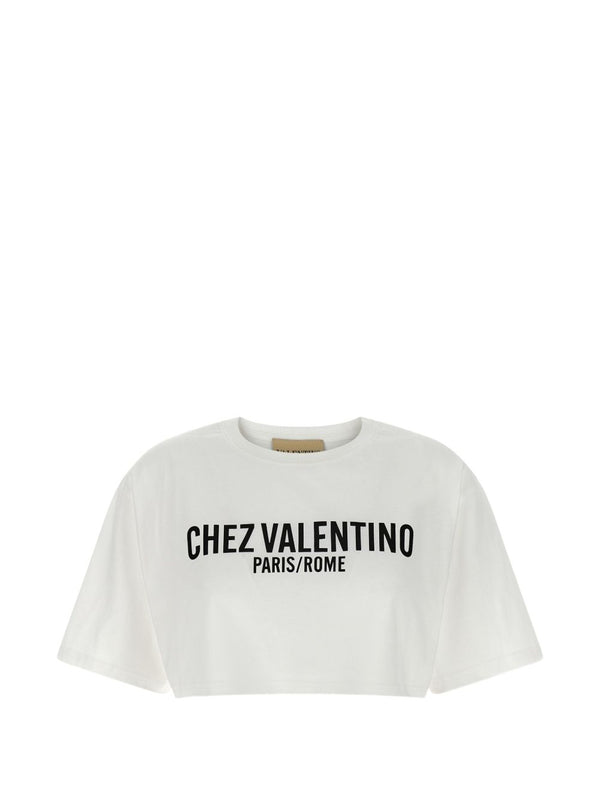 Valentino Cotton T Shirt Women Cropped Ivory Tee With White Print Chez Valentino All Day Comfort