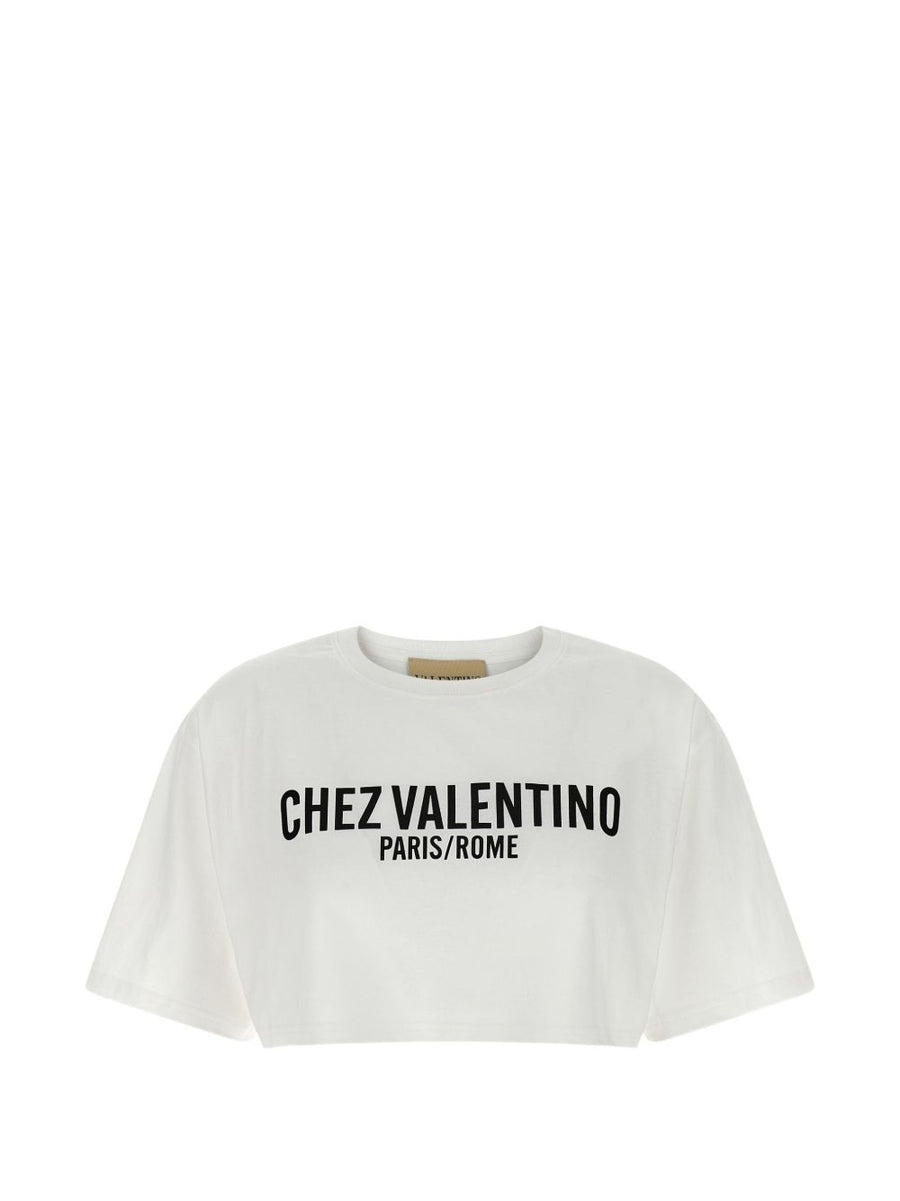 Valentino Cotton T Shirt Women Cropped Ivory Tee With White Print Chez Valentino All Day Comfort