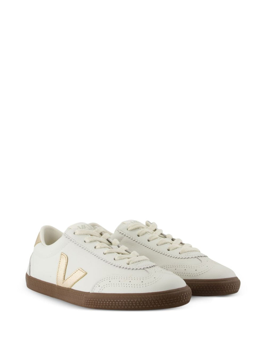 Veja Volley Leather Sneakers White Almond Toe Gold Accents 2 cm Heel