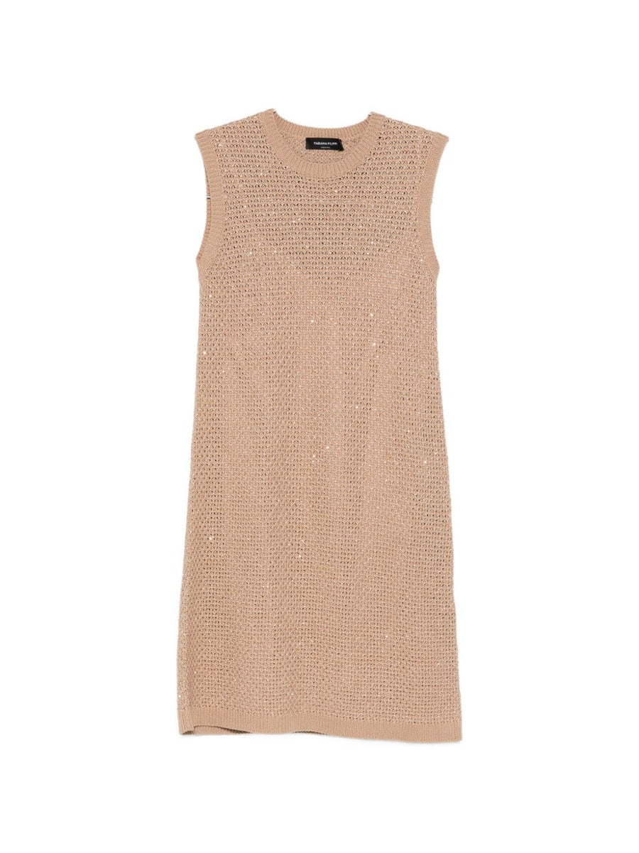 Fabiana Filippi Beige Knit Short Dress For Women Effortless Summer Elegance In Lightweight Cotton Blend