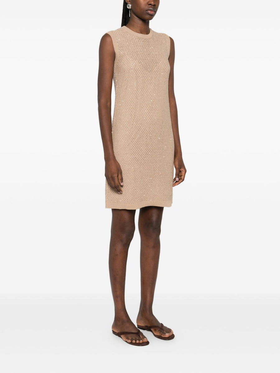 Fabiana Filippi Beige Knit Short Dress For Women Effortless Summer Elegance In Lightweight Cotton Blend