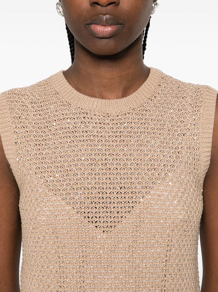 Fabiana Filippi Beige Knit Short Dress For Women Effortless Summer Elegance In Lightweight Cotton Blend