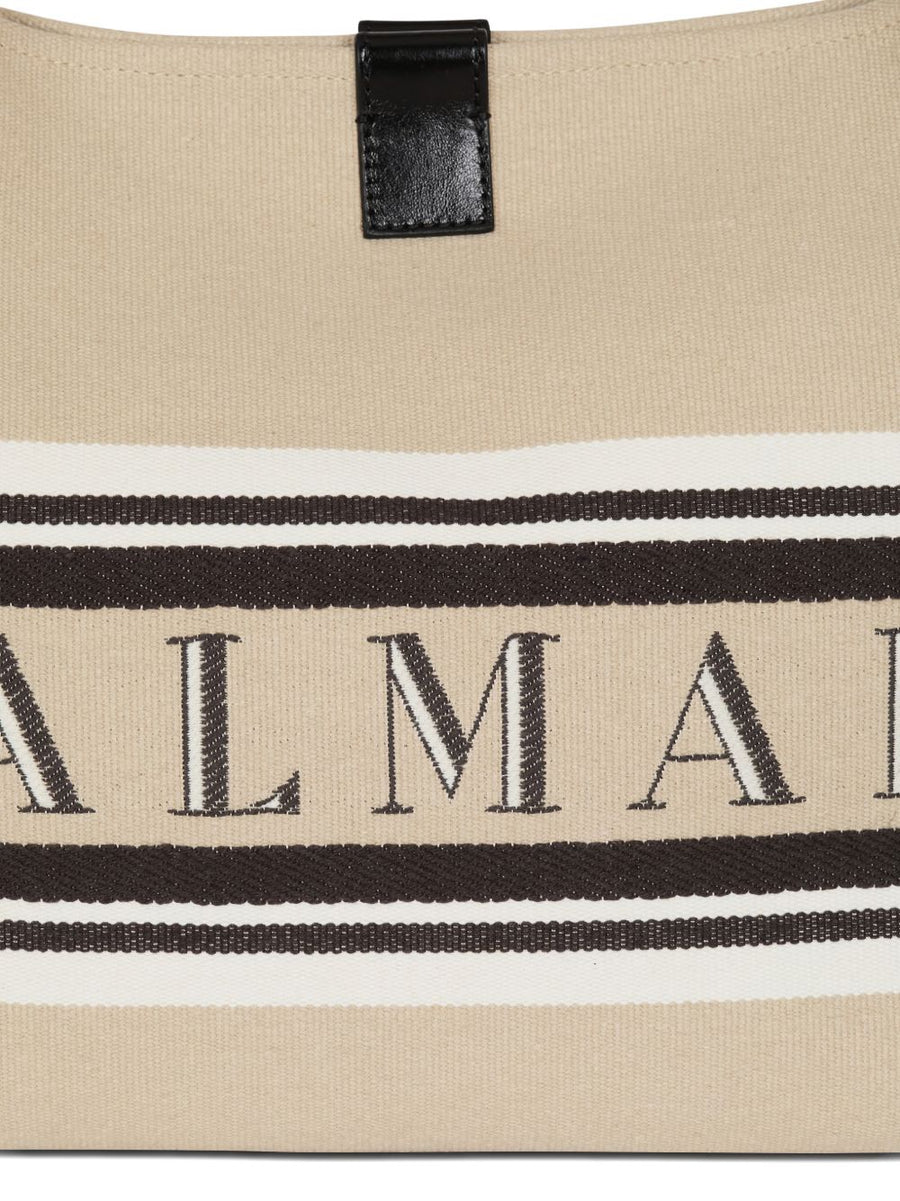 Balmain Medium Release Shopper Bag Canvas Calfskin For Women Luxurious Day To Night Versatility