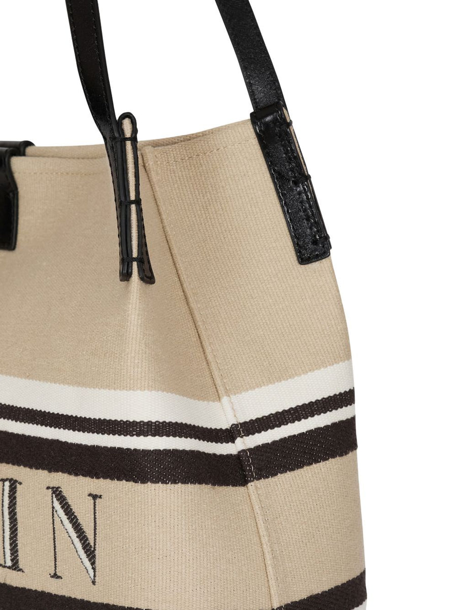 Balmain Medium Release Shopper Bag Canvas Calfskin For Women Luxurious Day To Night Versatility