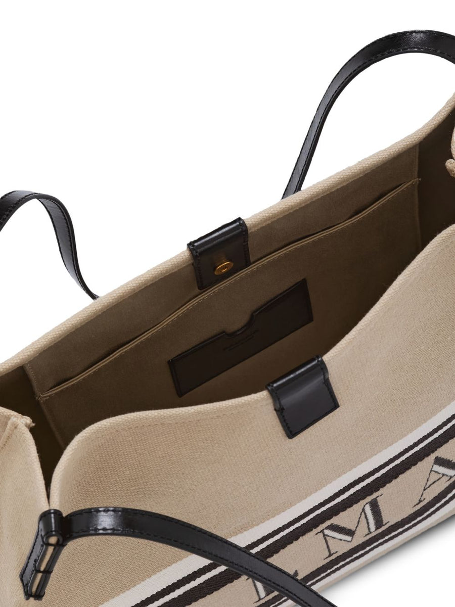 Balmain Medium Release Shopper Bag Canvas Calfskin For Women Luxurious Day To Night Versatility