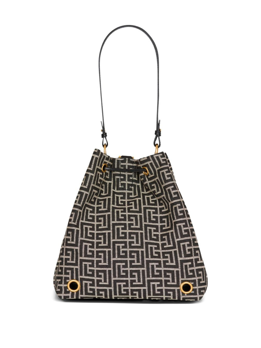 Balmain Pulse Monogram Jacquard Backpack For Women Luxury Compact Drawstring Top Handle