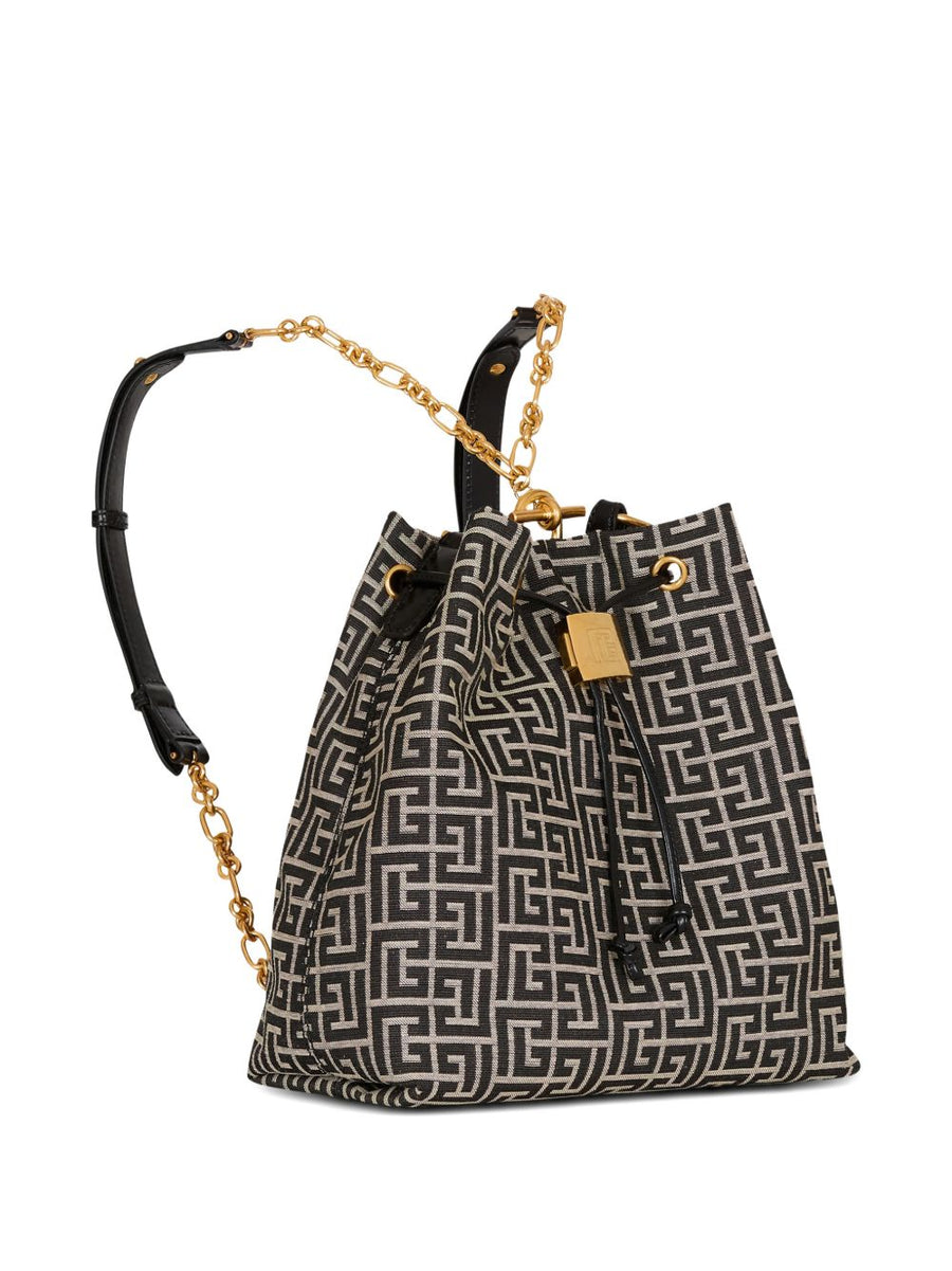 Balmain Pulse Monogram Jacquard Backpack For Women Luxury Compact Drawstring Top Handle