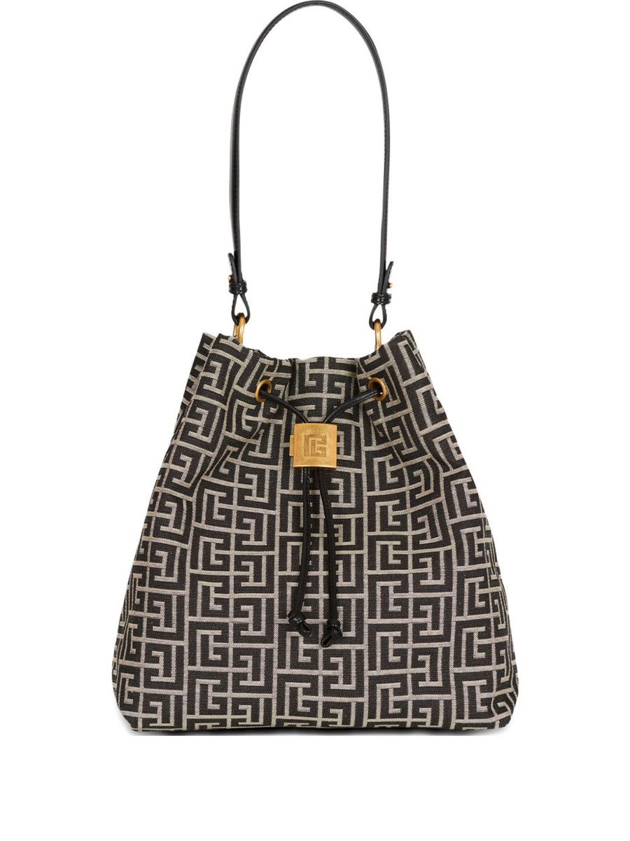 Balmain Pulse Monogram Jacquard Backpack For Women Luxury Compact Drawstring Top Handle