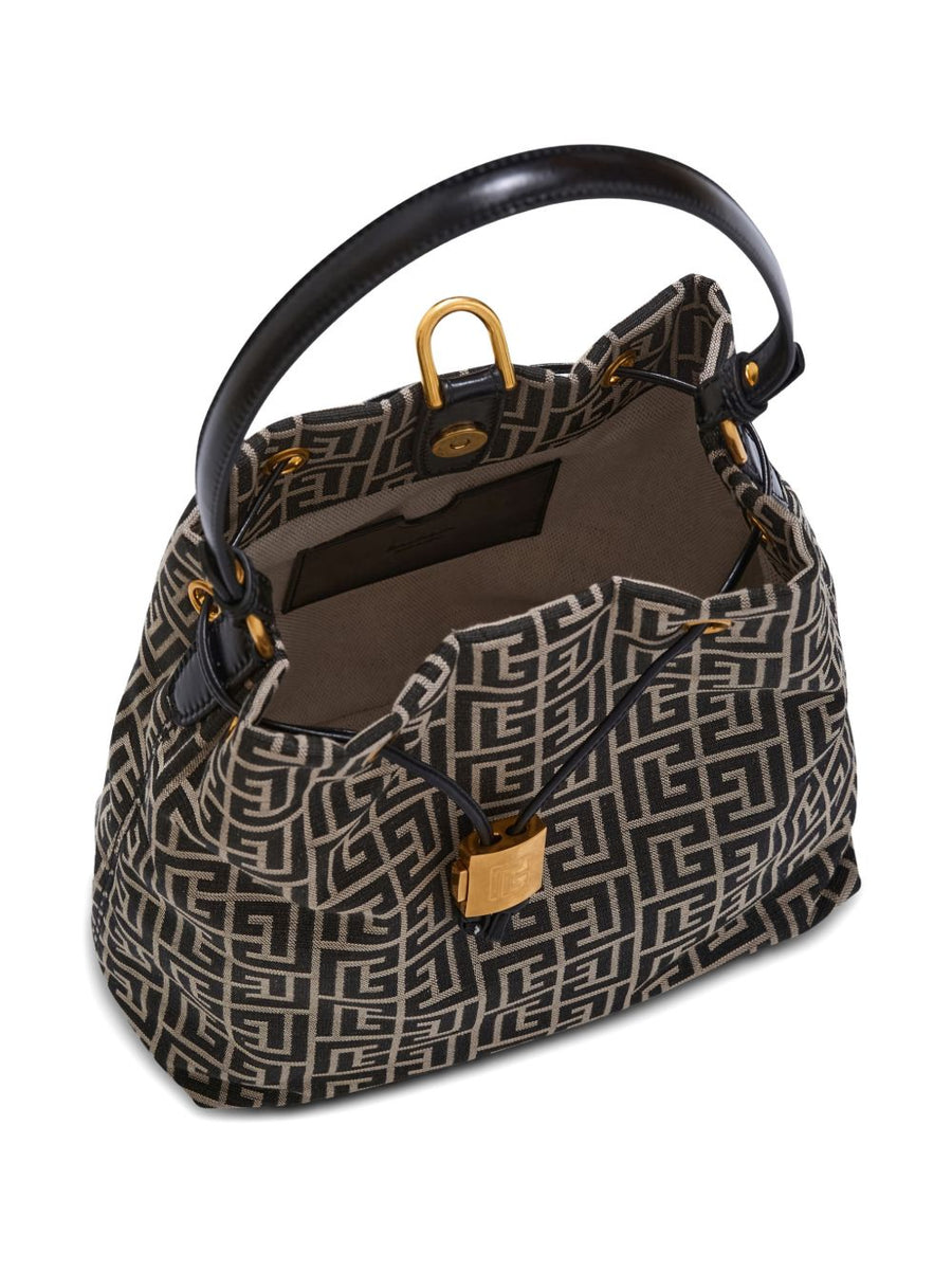 Balmain Pulse Monogram Jacquard Backpack For Women Luxury Compact Drawstring Top Handle