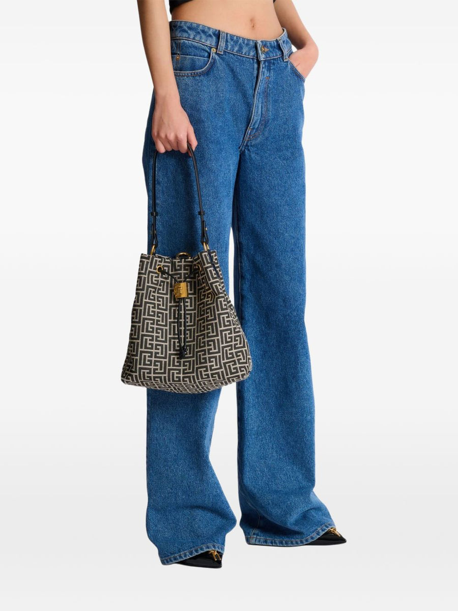 Balmain Pulse Monogram Jacquard Backpack For Women Luxury Compact Drawstring Top Handle