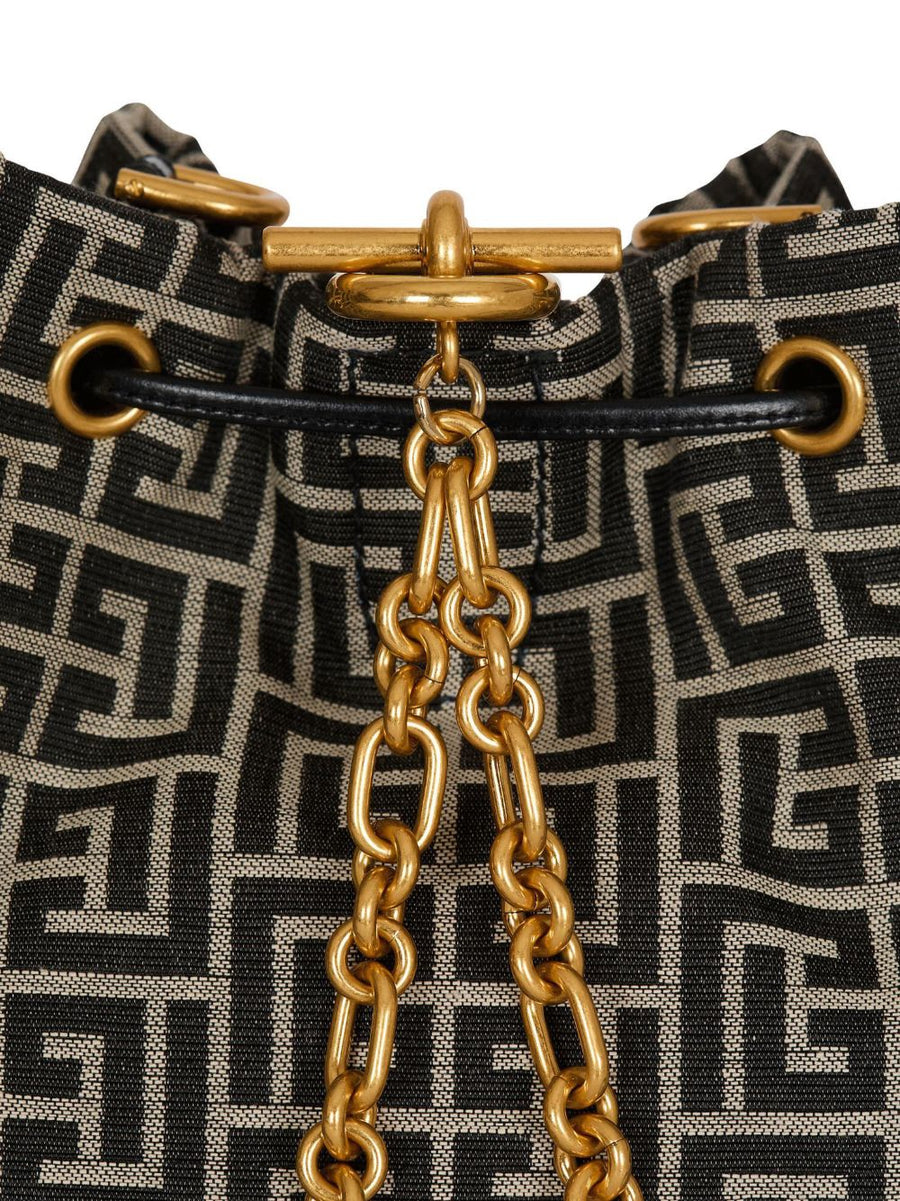 Balmain Pulse Monogram Jacquard Backpack For Women Luxury Compact Drawstring Top Handle