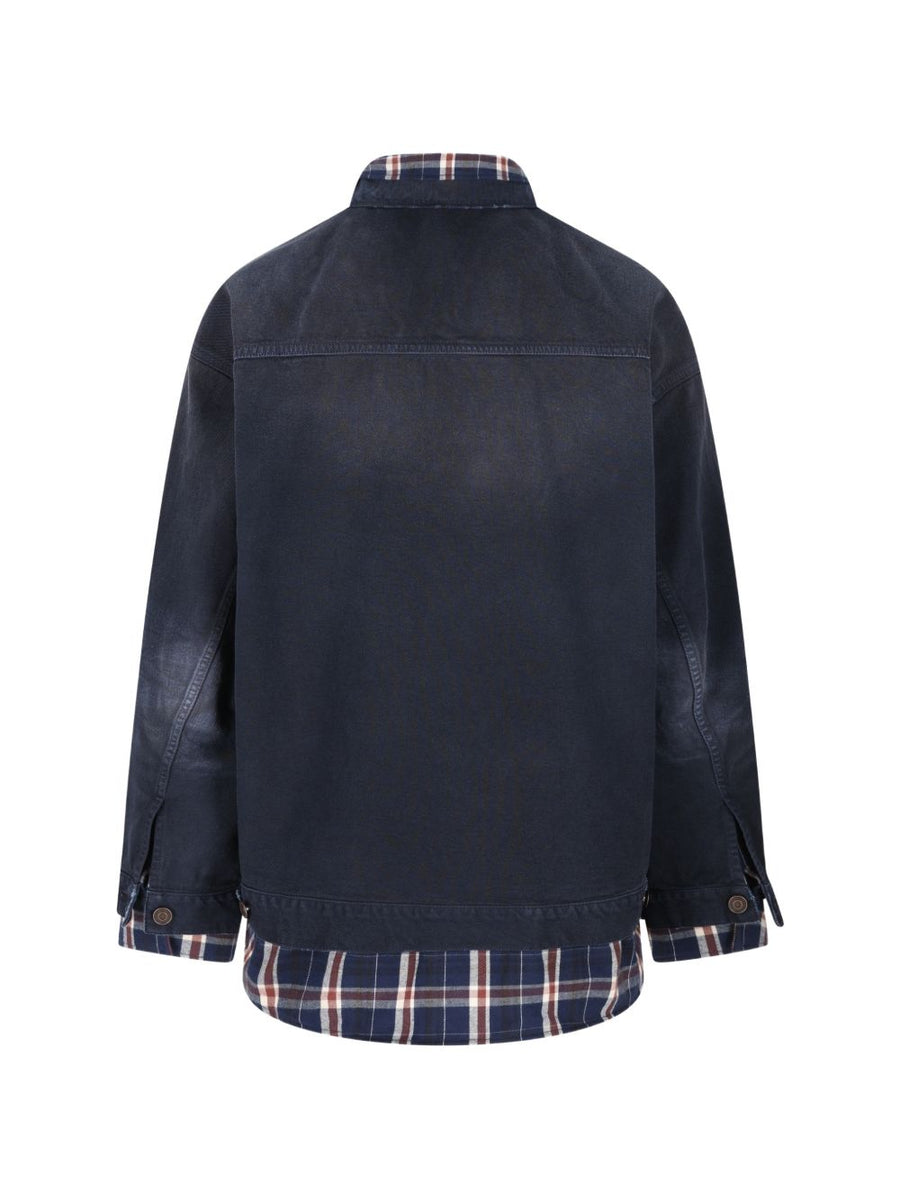 Balenciaga Patch Shirt Jacket For Men Navy Check 100 Percent Cotton Layering Essential Wardrobe