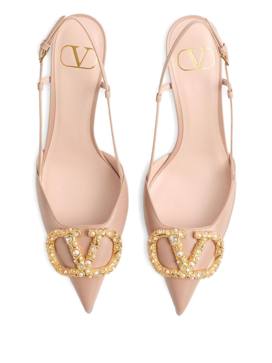 Valentino Garavani VLogo Signature Slingback Decollete 8cm Heel Beige Calf Leather Women
