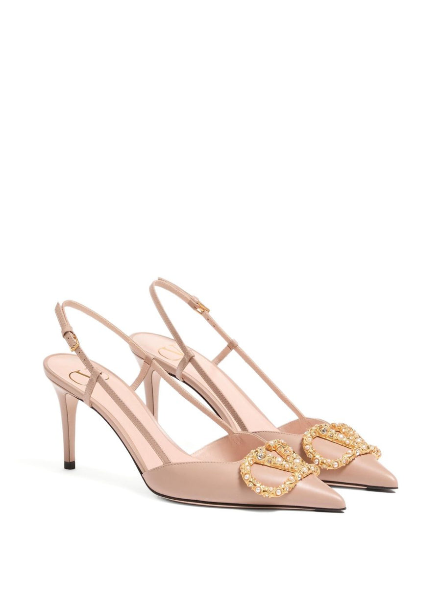 Valentino Garavani VLogo Signature Slingback Decollete 8cm Heel Beige Calf Leather Women