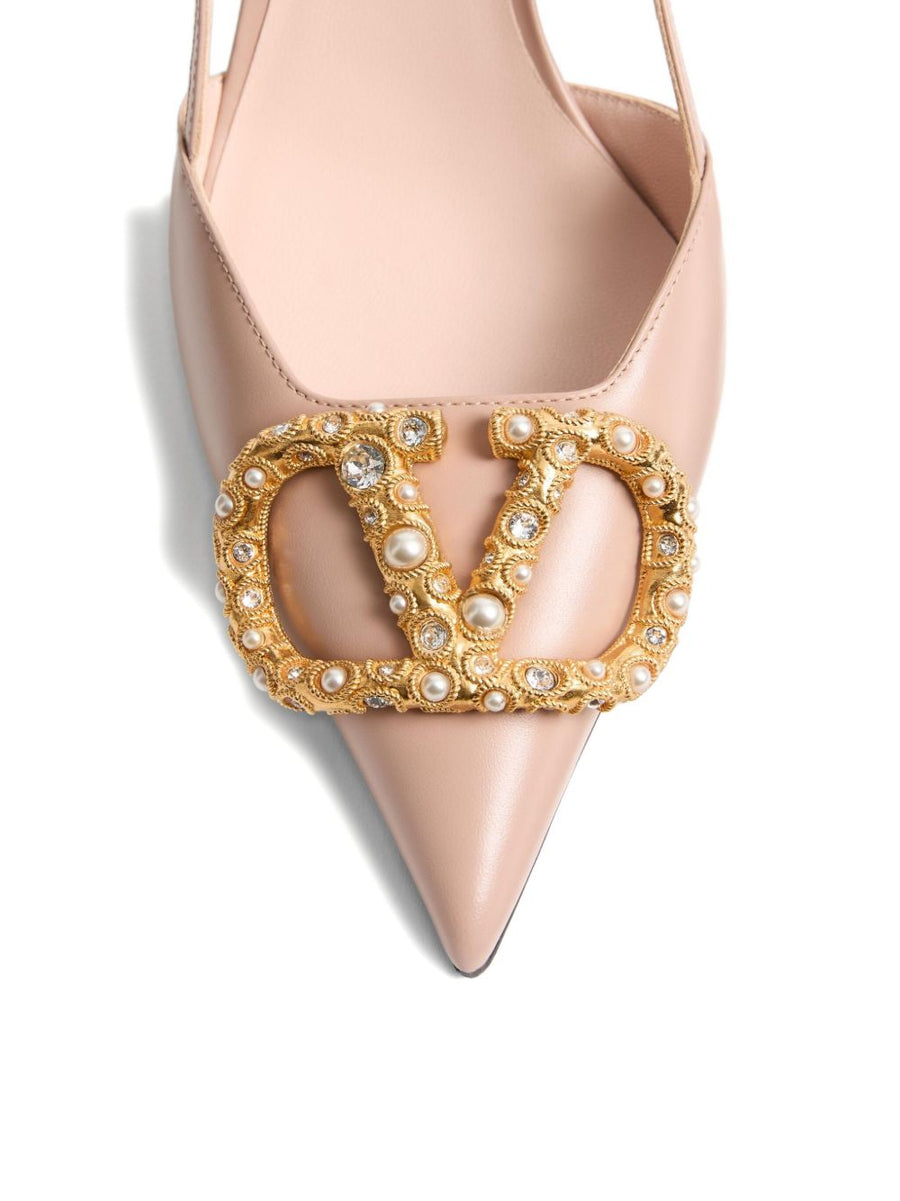 Valentino Garavani VLogo Signature Slingback Decollete 8cm Heel Beige Calf Leather Women