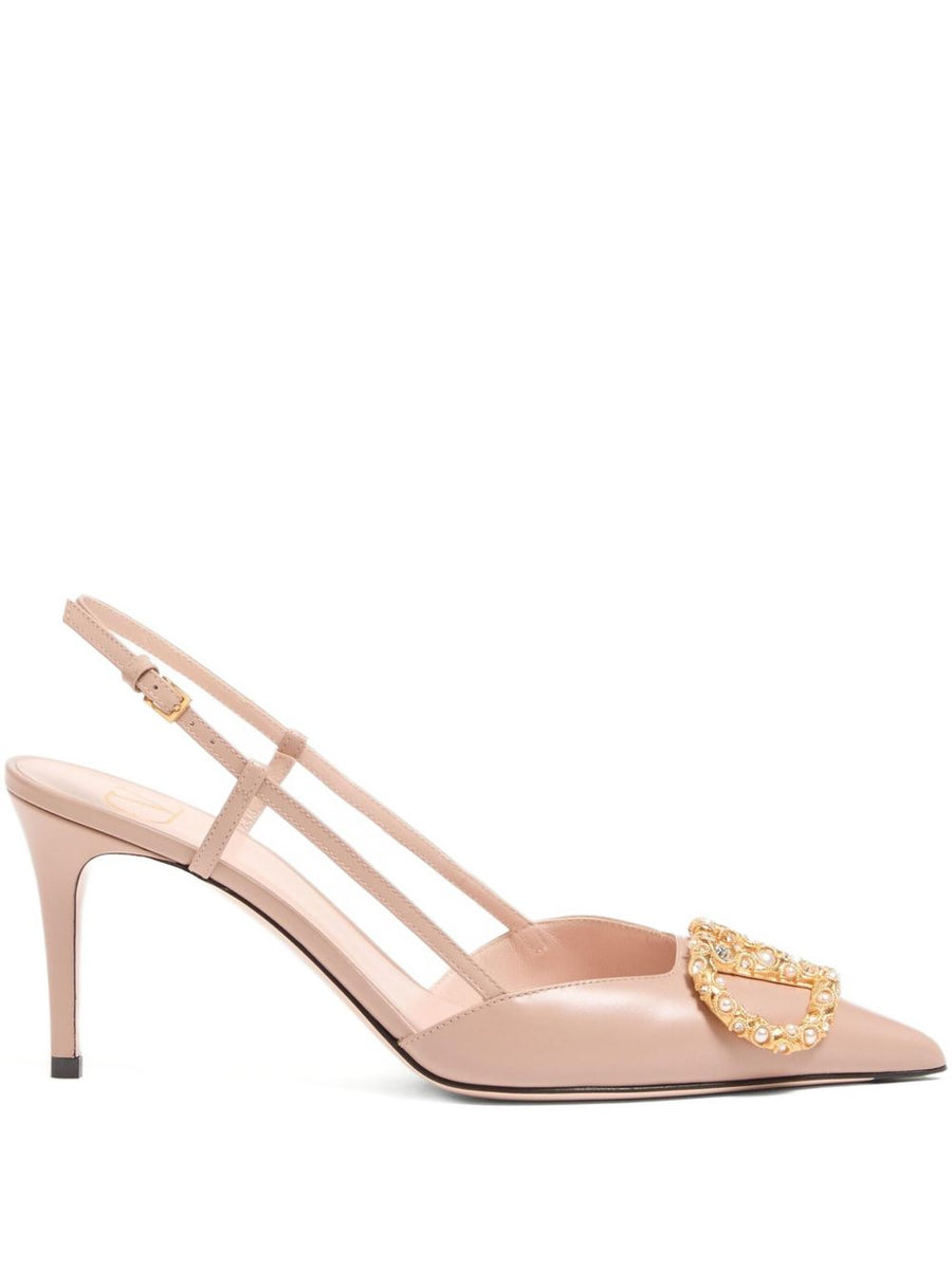 Valentino Garavani VLogo Signature Slingback Decollete 8cm Heel Beige Calf Leather Women