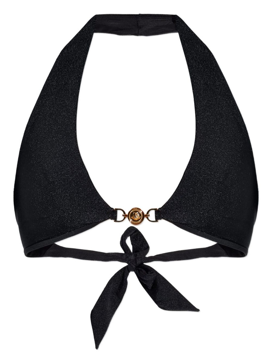 Versace La Medusa Black Triangle Bikini Top Halter With Adjustable Tie For Women