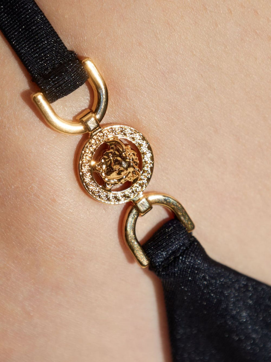 Versace La Medusa Bikini Bottom Black With Gold Hardware Medusa Motif Premium Resort Wear For Women