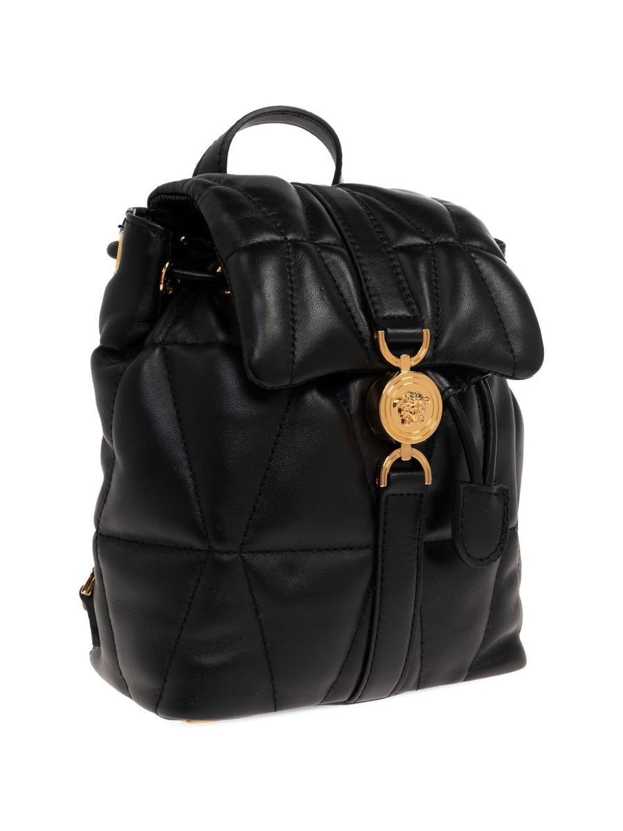 Versace Kleio Quilted Nappa Backpack For Women, Compact Luxury With Gold Hardware