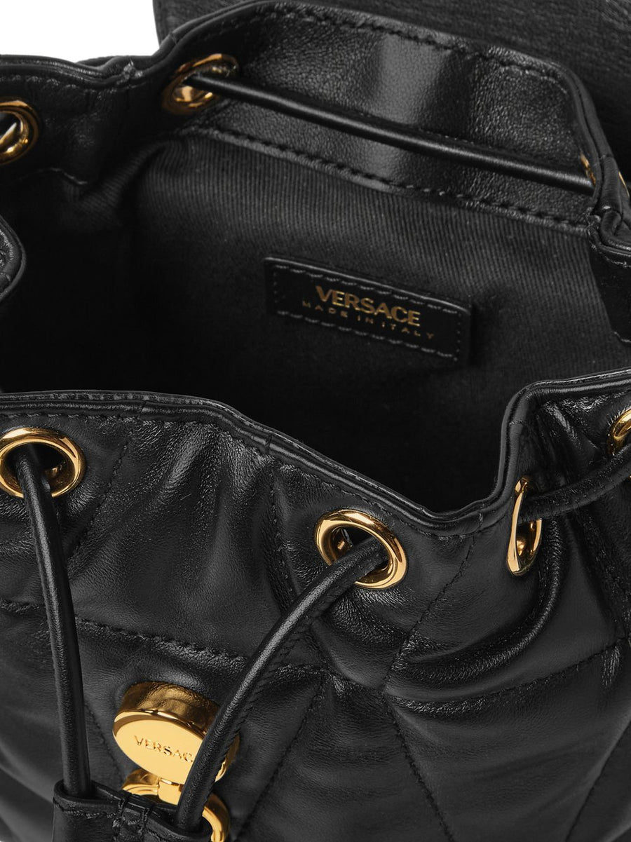Versace Kleio Quilted Nappa Backpack For Women, Compact Luxury With Gold Hardware