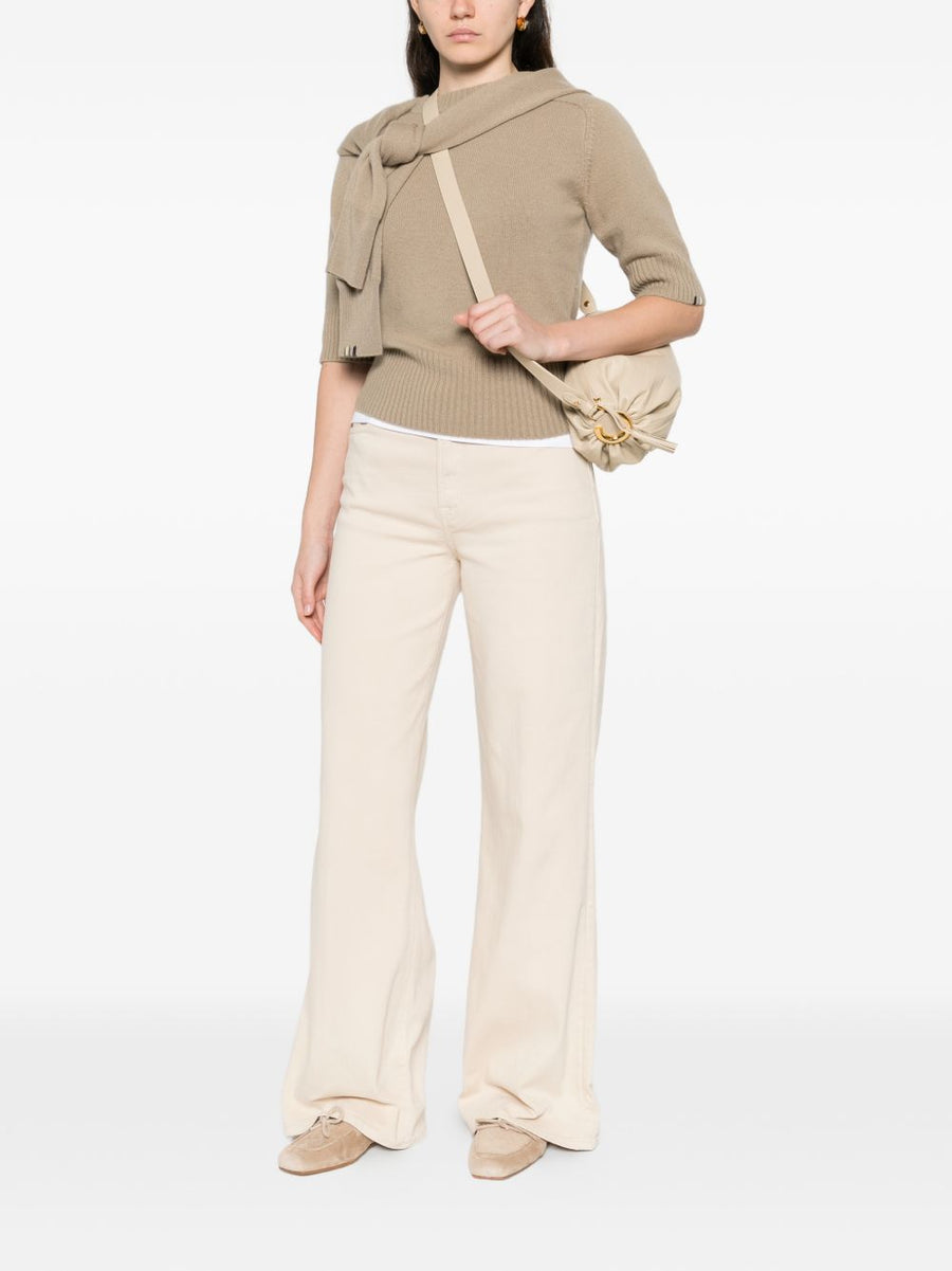 Seven Lotta Beige Wide Leg Denim Jeans For Women With FivePocket Design And Belt Loops