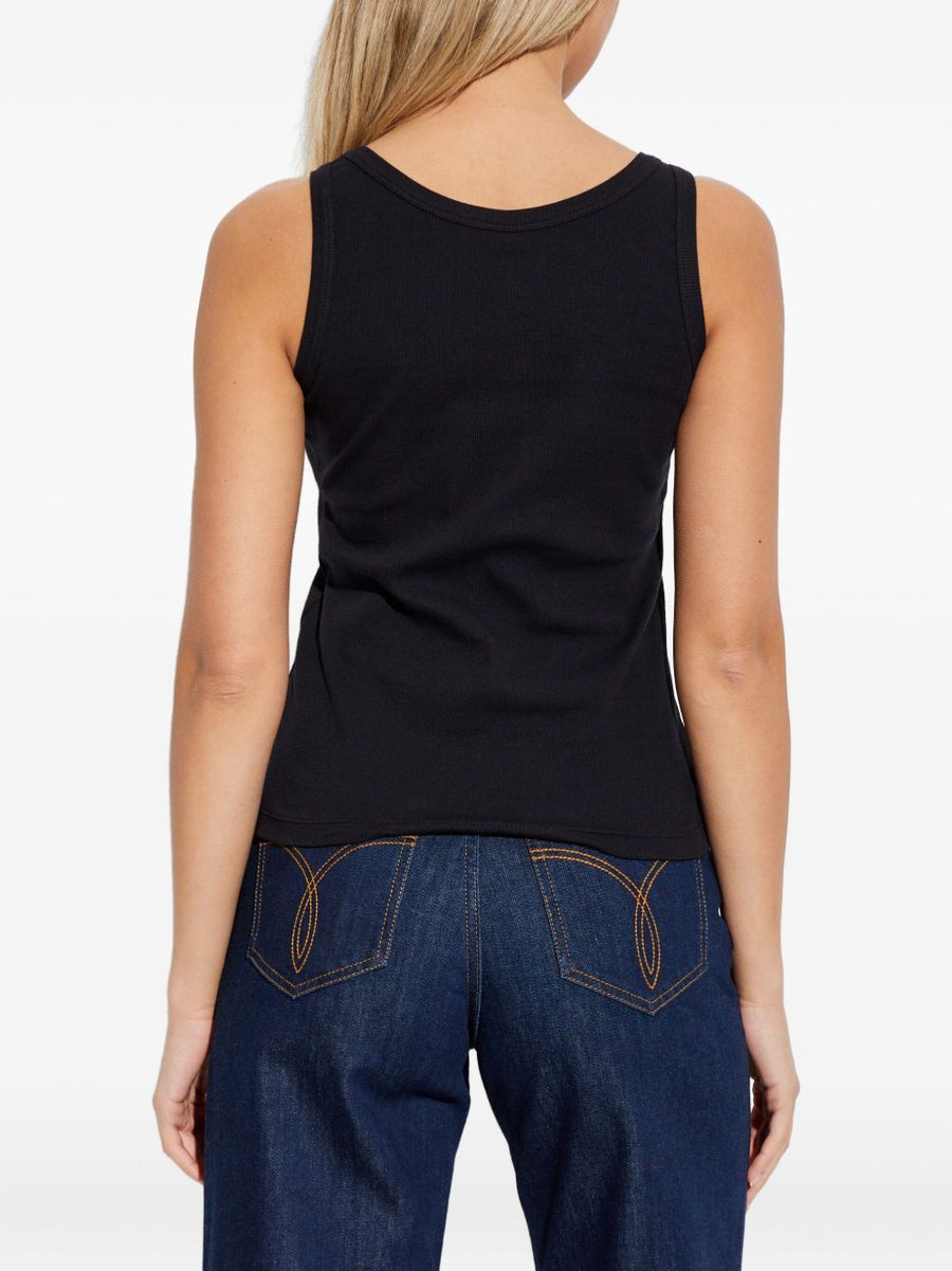 Versace Logo Cotton Tank Top for Women Luxurious Black Knit with Discreet Patch Detail