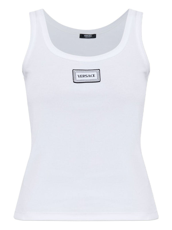 Versace Logo Cotton Tank Top For Women Premium White Ribbed Sleeveless Summer Essential
