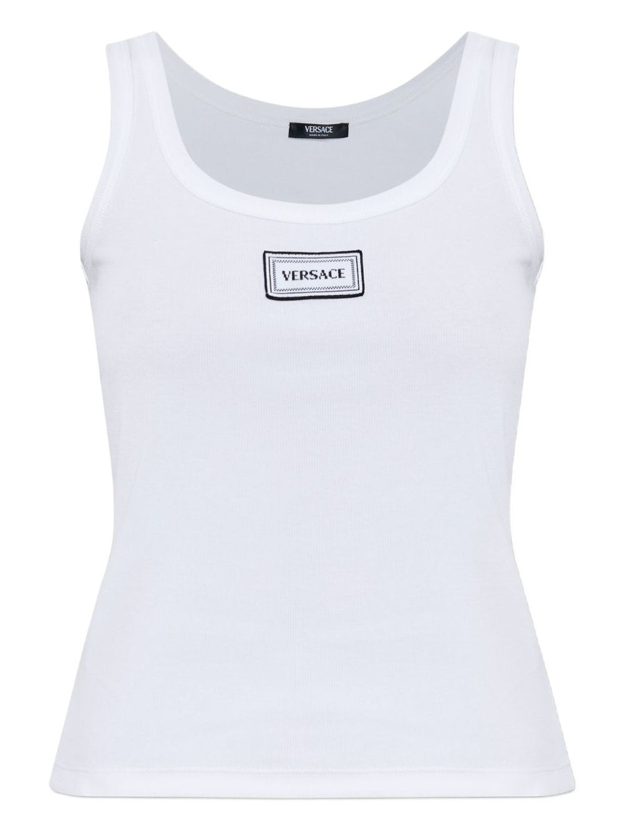 Versace Logo Cotton Tank Top For Women Premium White Ribbed Sleeveless Summer Essential