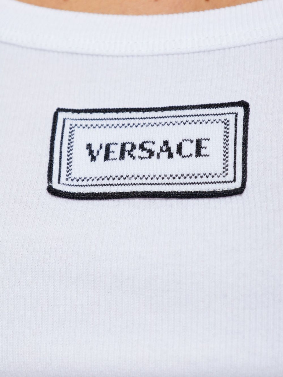Versace Logo Cotton Tank Top For Women Premium White Ribbed Sleeveless Summer Essential