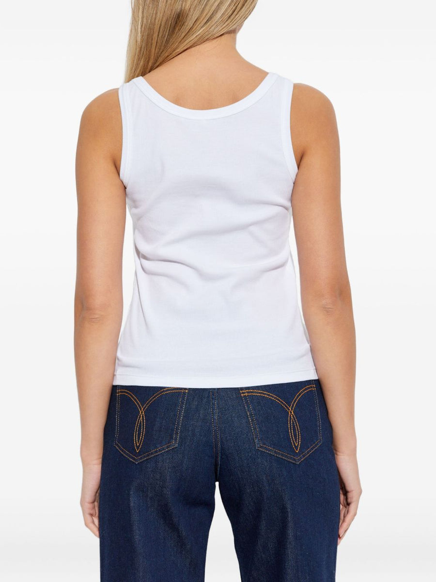 Versace Logo Cotton Tank Top For Women Premium White Ribbed Sleeveless Summer Essential