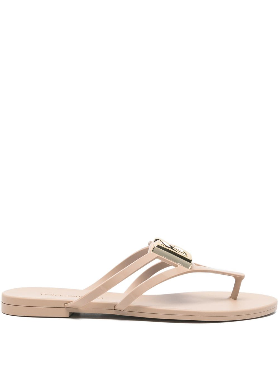 Dolce and Gabbana Thong Sandals Cipria Rubber Open Toe Logo DG for Women Luxury Wear