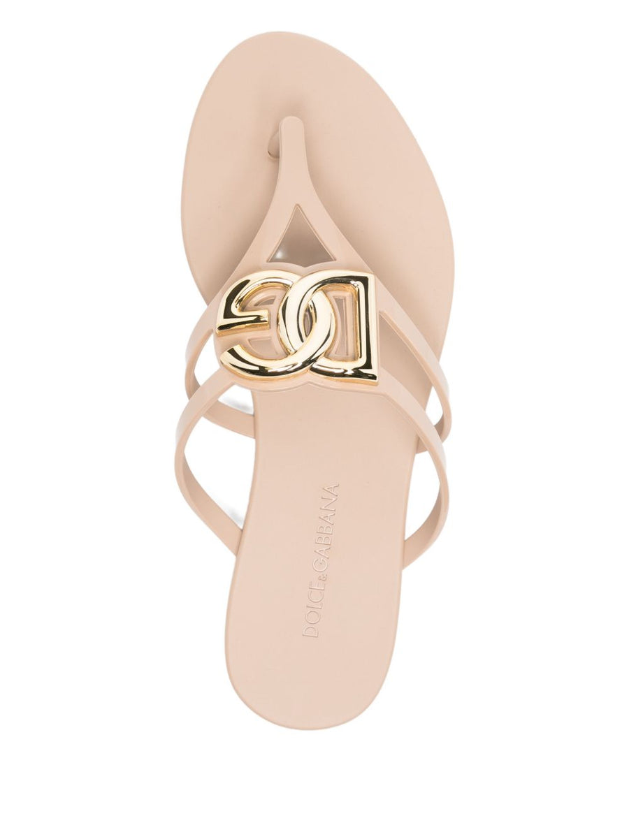 Dolce and Gabbana Thong Sandals Cipria Rubber Open Toe Logo DG for Women Luxury Wear