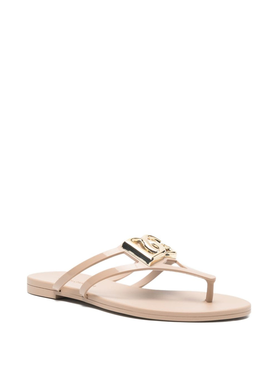 Dolce and Gabbana Thong Sandals Cipria Rubber Open Toe Logo DG for Women Luxury Wear