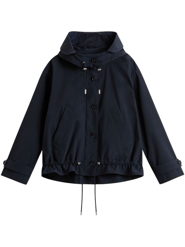 Woolrich Short Parka Coat For Women With Drawstring Hood Navy, Sleek Silhouette And All Weather Warmth