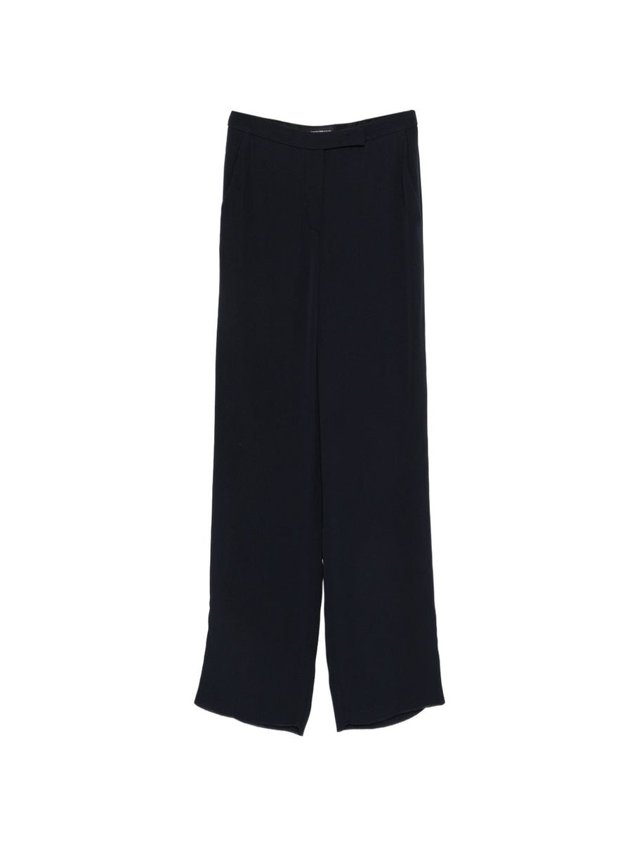 Emporio Armani Straight-Leg Trousers Navy Women's Tailored Fit With Slip Pockets And Subtle Blue Pattern