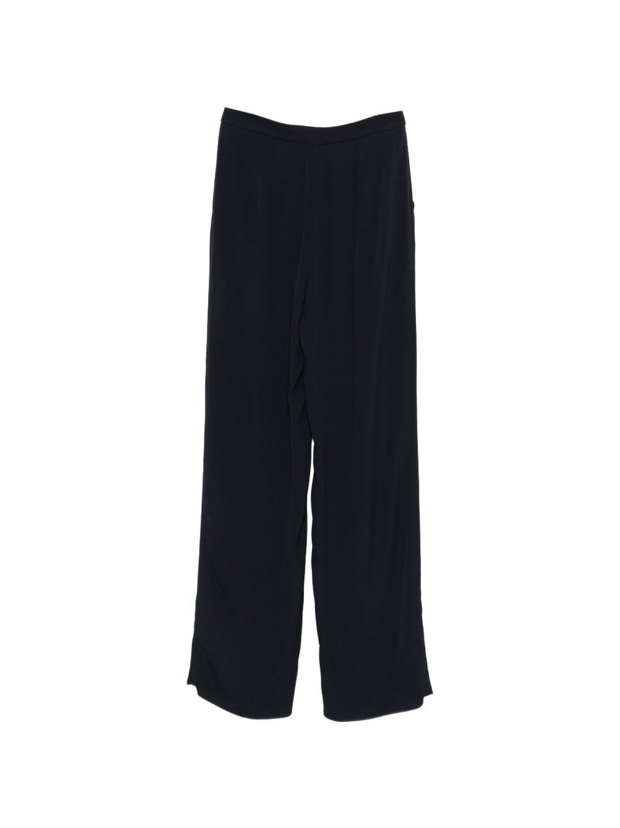 Emporio Armani Straight-Leg Trousers Navy Women's Tailored Fit With Slip Pockets And Subtle Blue Pattern