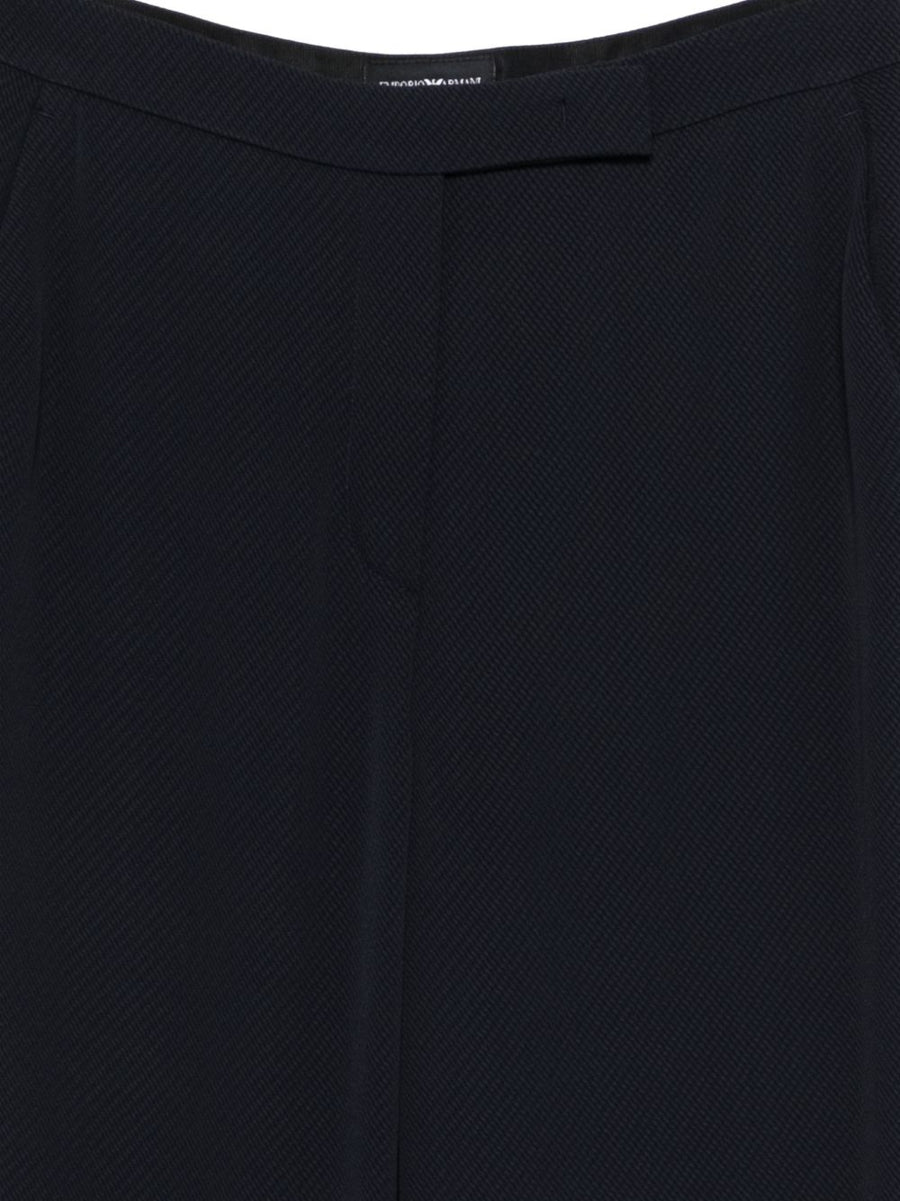 Emporio Armani Straight-Leg Trousers Navy Women's Tailored Fit With Slip Pockets And Subtle Blue Pattern