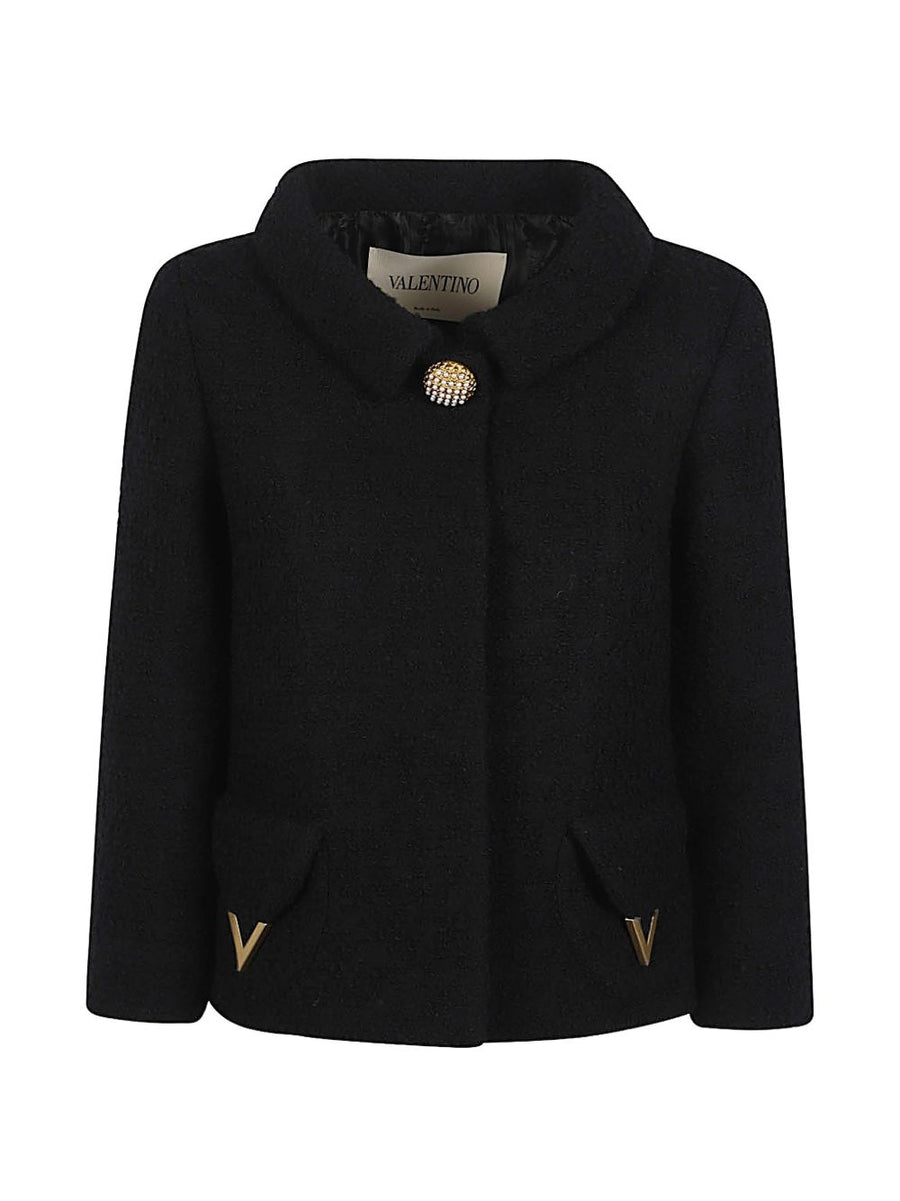 Valentino VLogo Signature Wool Jacket for Women Round Collar Tailored Luxury Outerwear