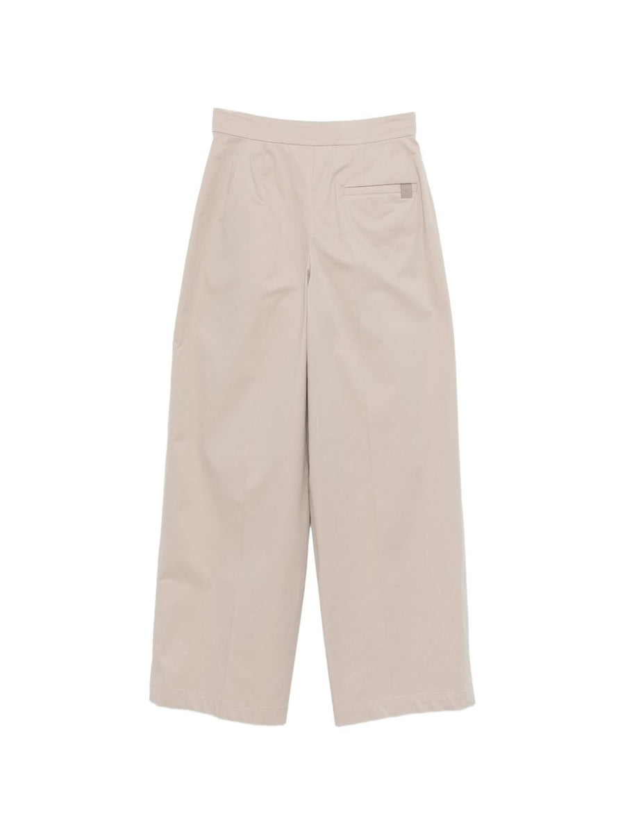 Emporio Armani Cotton Trousers For Women Beige Wide Leg With Front Pleats Office And Weekend