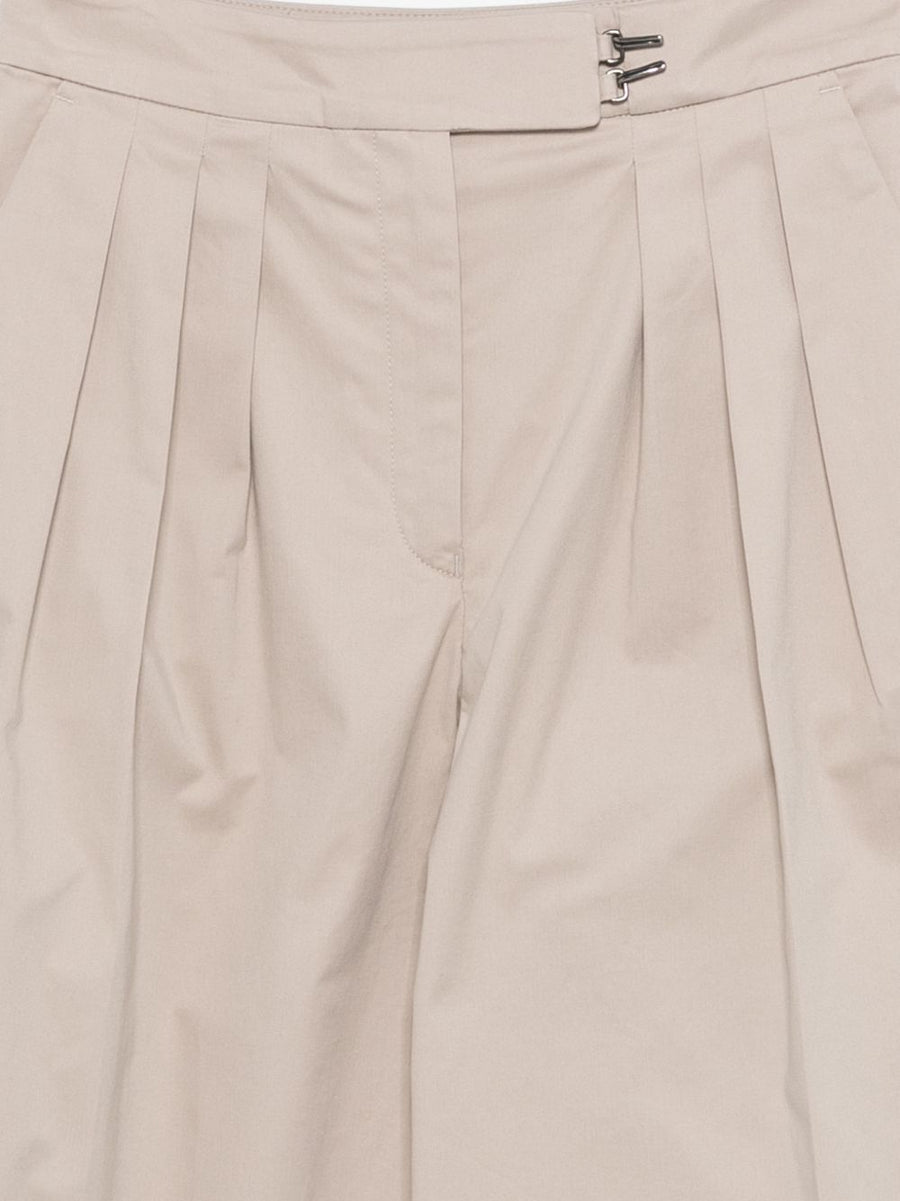 Emporio Armani Cotton Trousers For Women Beige Wide Leg With Front Pleats Office And Weekend