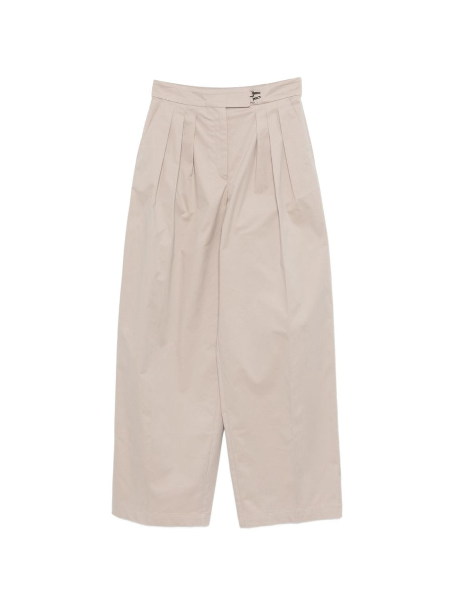 Emporio Armani Cotton Trousers For Women Beige Wide Leg With Front Pleats Office And Weekend