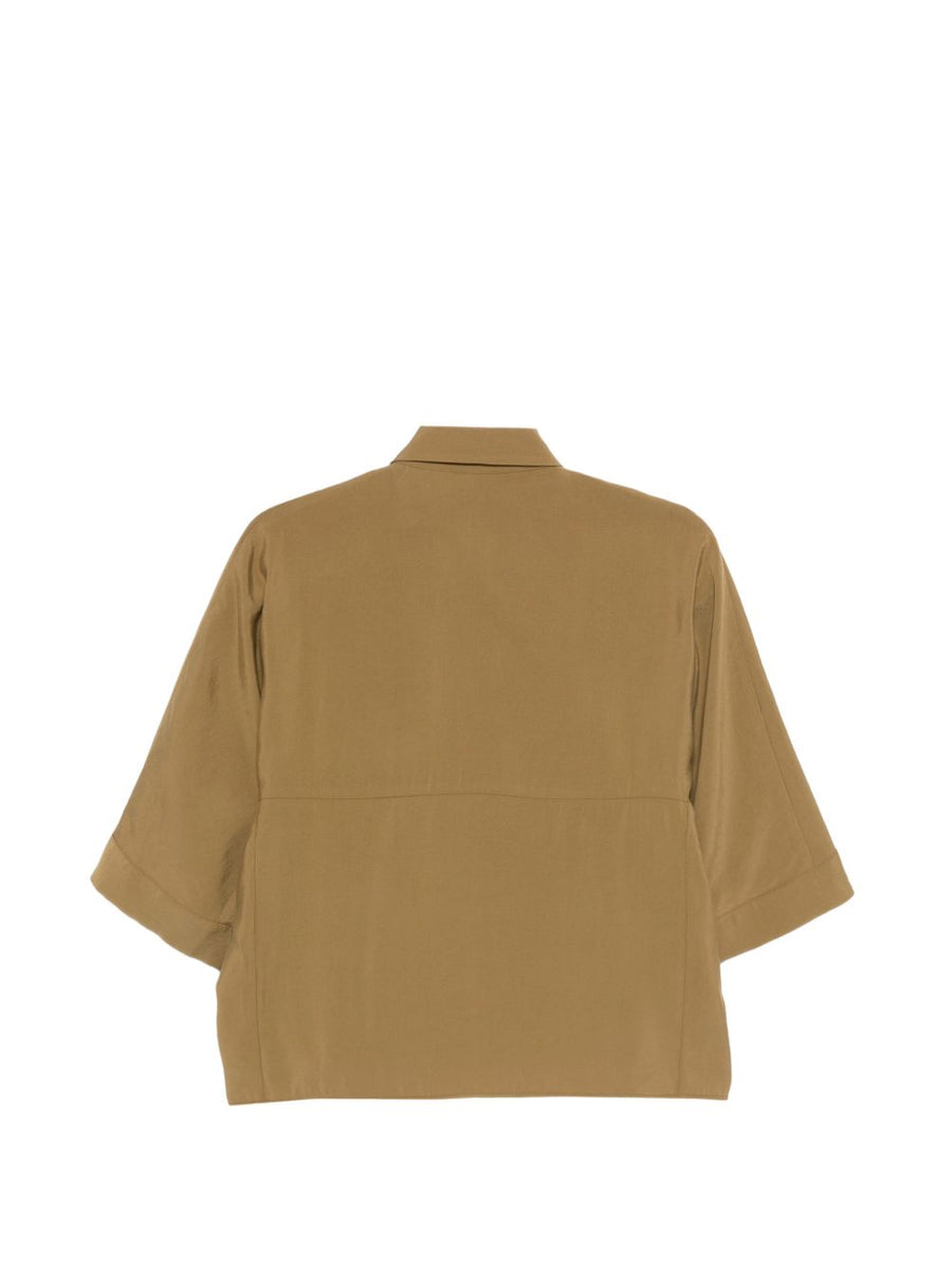 Alysi Short Sleeve Shirt For Women Front Button Boxy Silhouette Green Soft Modal Blend Versatile For Casual To Dressy