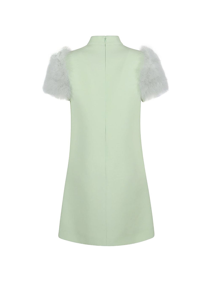 Valentino Feathered Wool Silk Dress For Women With Feather Boa Couture Resort Wear