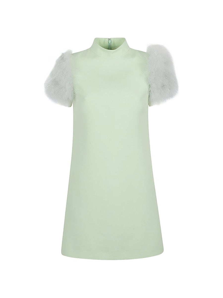 Valentino Feathered Wool Silk Dress For Women With Feather Boa Couture Resort Wear