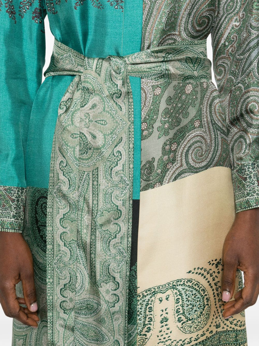 Pierre Louis Mascia Silk Dress With Green Paisley Print Polished Button Fastening Tie Detail For Women