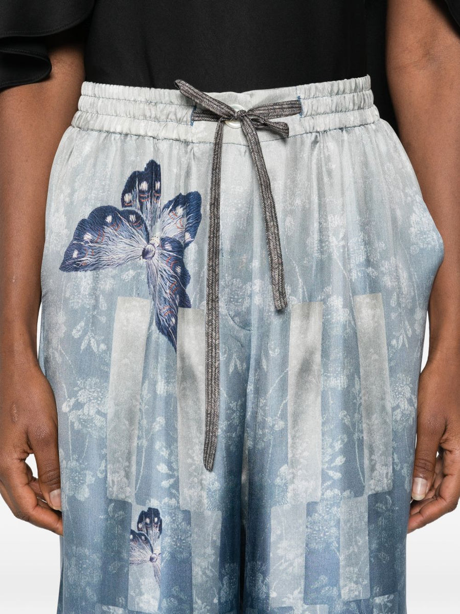 Pierre Louis Mascia Silk Printed Trousers For Women Luxurious Comfort With Vibrant Butterfly And Floral Print