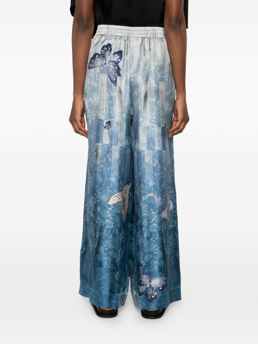 Pierre Louis Mascia Silk Printed Trousers For Women Luxurious Comfort With Vibrant Butterfly And Floral Print