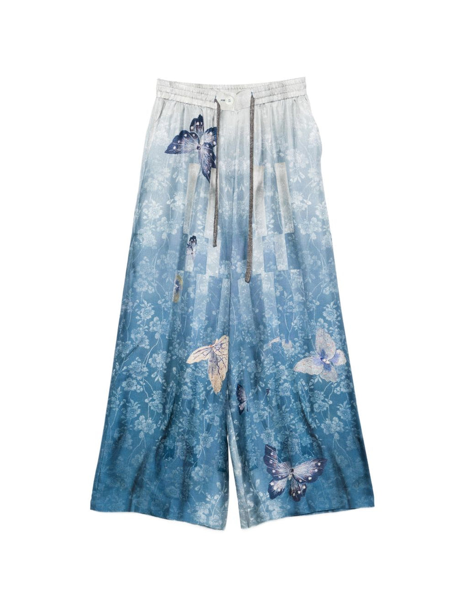 Pierre Louis Mascia Silk Printed Trousers For Women Luxurious Comfort With Vibrant Butterfly And Floral Print