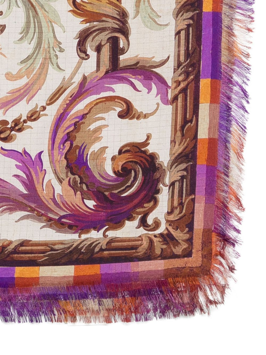 Pierre Louis Mascia Silk Stole Purple Floral Print With Lace Fringe For Women Luxurious Daywear